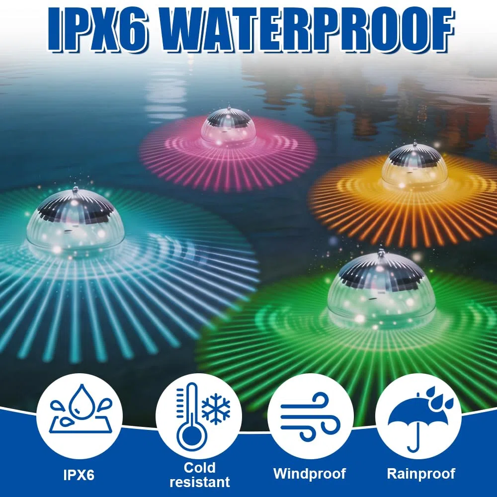 Poolbeleuchtung Solar, 4 Stück Schwimmende Poolbeleuchtung, LED Pool Licht RGB Dimmbar, Solar Poolbeleuchtungs, Wasserdichte Pool Lichter Unterwasser für Schwimmbad Pools, Teiche, Lawn
