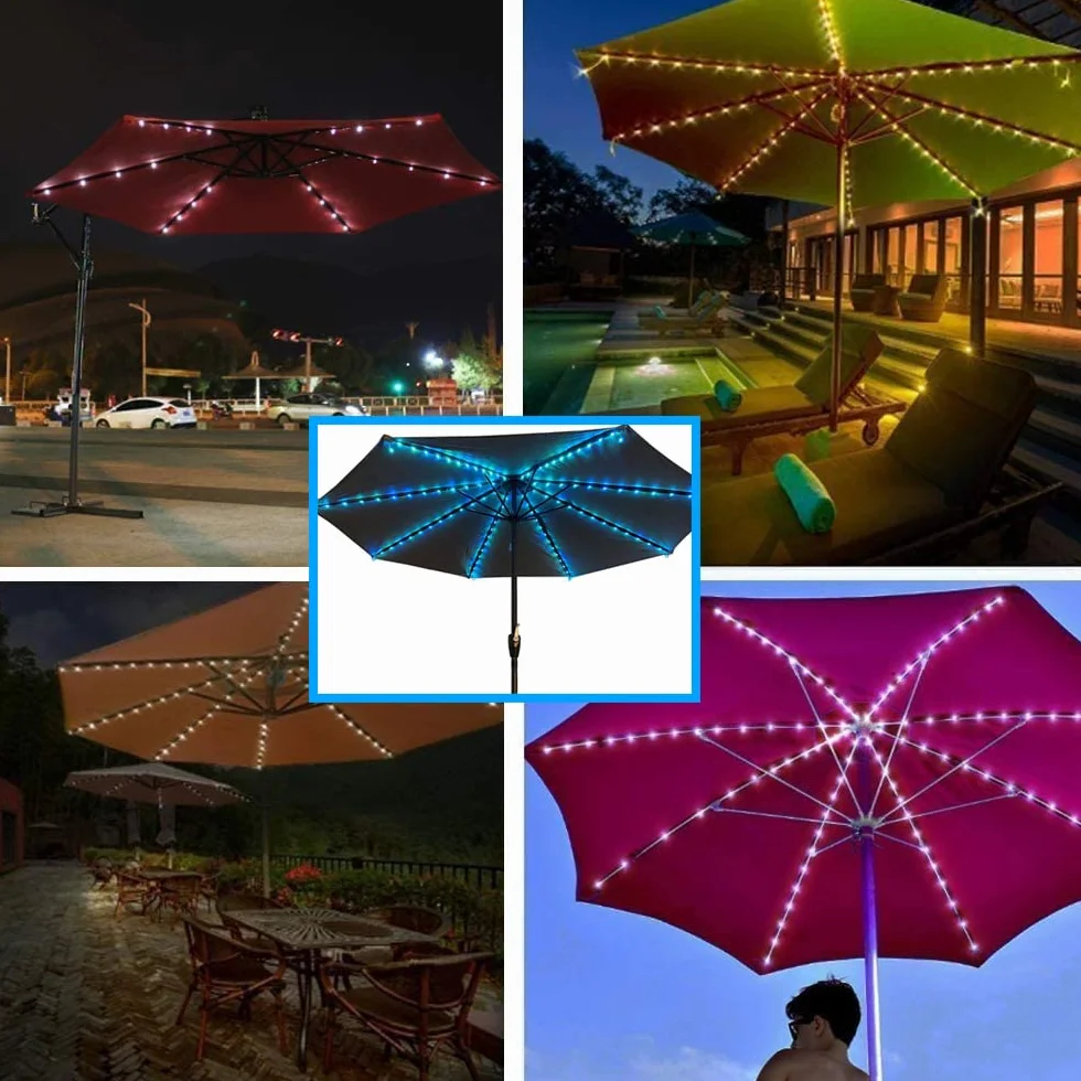 Sonnenschirm-Lichterkette mit Fernbedienung und Timer, 4 Modi, 104 LEDs, dekorative Beleuchtung für Regenschirme, Campingzelte, Outdoor-Dekoration