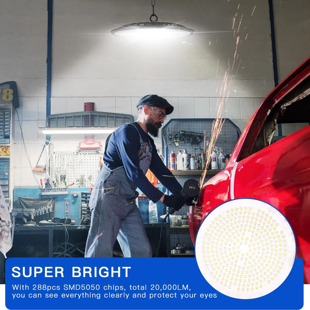 200W LED UFO Industrielampe, 6000K Kaltweiß Hallenstrahler 20000LM, UFO LED Werkstattlampe, IP65 Wasserdichte UFO High Bay Licht für Fabriken,Garage,Lagerhaus