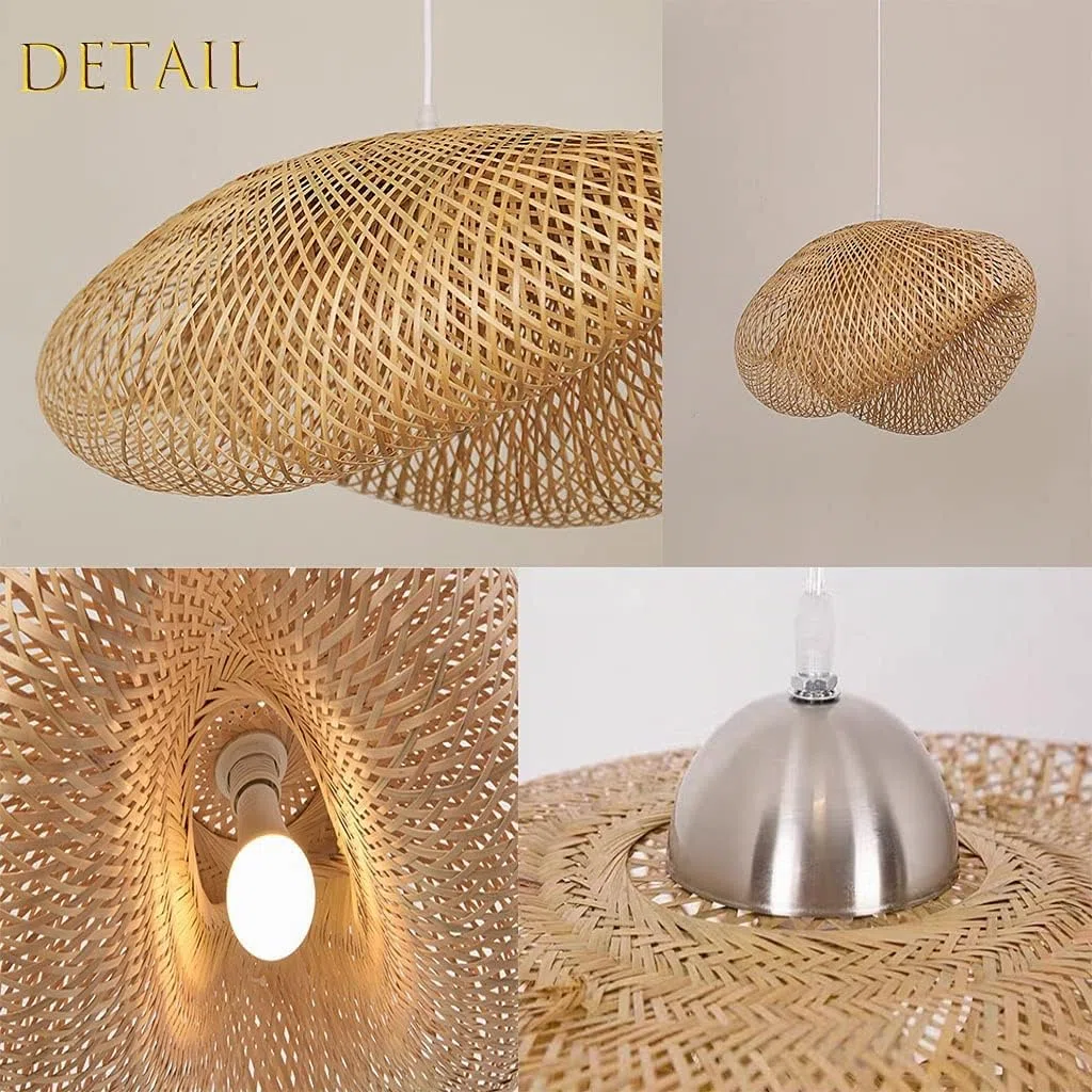 Retro Rattan Kronleuchter Handgemachte Bambus Weblampe Runde Vogelnest Pendelleuchte Pastorale Landbeleuchtung Lampen Höhenverstellbare Restaurant Bauernhaus Bambus Kunst Lichter,80cm