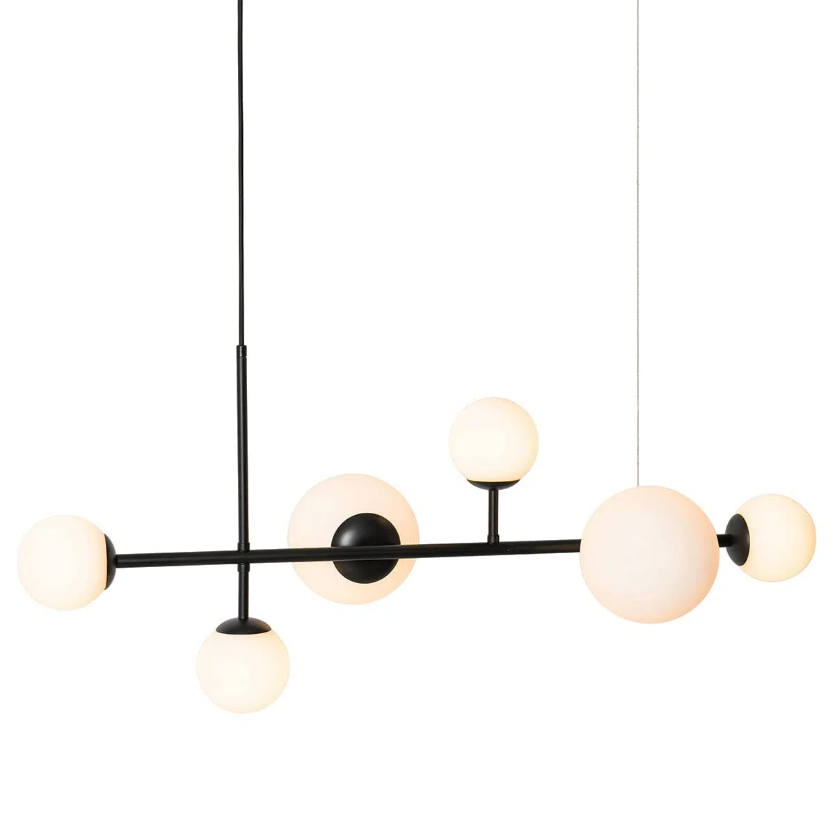 Qazqa Esstisch Modern Pendelleuchte, Pendellampe - Monaco - Schwarz, 6-flammig, 91cm, Ideal als Esszimmerlampe und