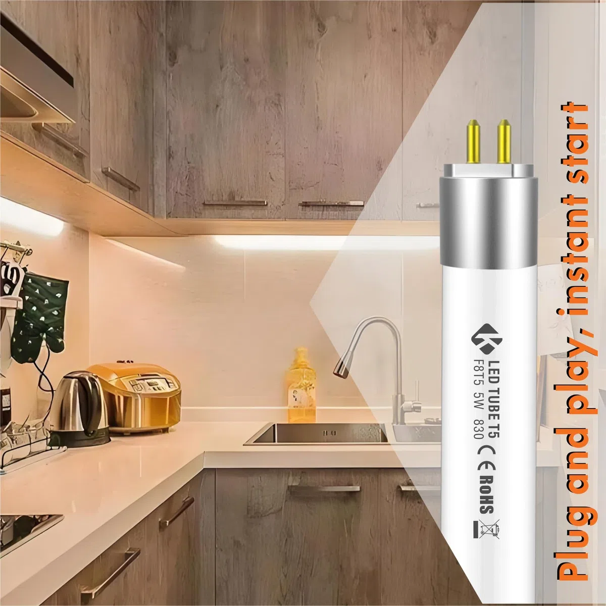 EVG KVG T5 LED Leuchtstoffröhre 288mm 3000K 5W 680lm, 2 Stück | Ersatz für T5 EVG KVG 300mm L8w, Für Küchenbeleuchtung, Badezimmer, Notbeleuchtung, Sofortiger Einstart, Kein Blinken