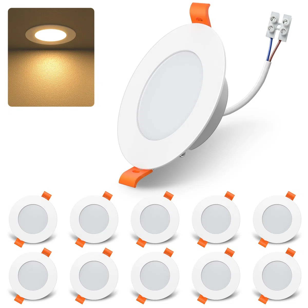 DUSKTEC LED Einbaustrahler 230V, LED Spots Deckenspots Flach 7W Warmweiß, IP44 Einbauleuchte Decke für Bad, 68-90mm Lochmaß, Einbauspots für Badezimmer Küche Wohnzimmer, 10er Set