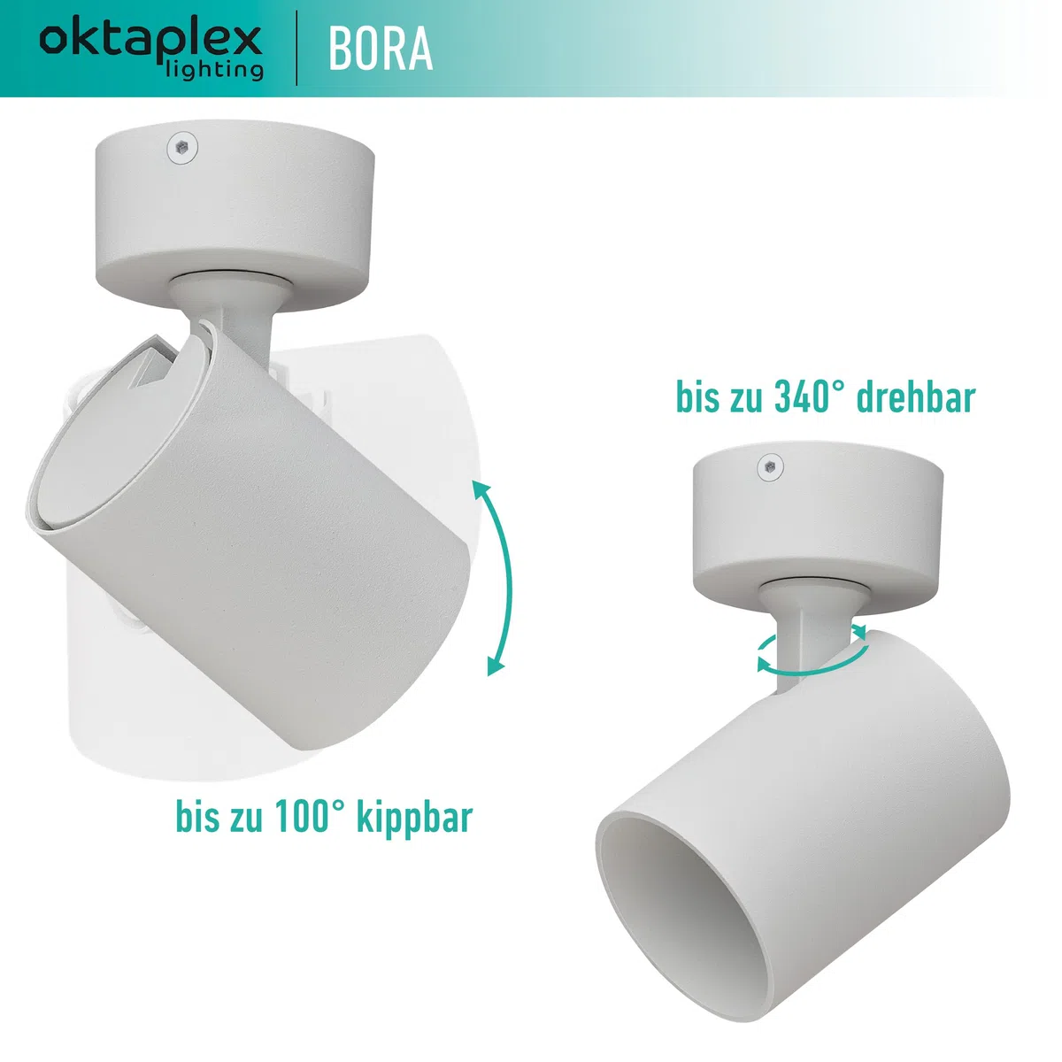 Oktaplex Bora Deckenstrahler 1-flammig weiss schwenkbar | GU10 LED Spotleuchte 230V Spotbalken - Strahler-Deckenleuchte
