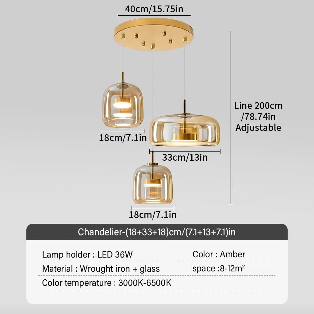 Pendelleuchte Esstisch Hängelampe Glas 3 Flammig Hängeleuchte Vintage Bernstein Esstischlampe Retro E27 Pendellampe Höhenverstellbar Für Esszimmer Wohnzimmer Küche Restaurant(Amber,3 lights-A)