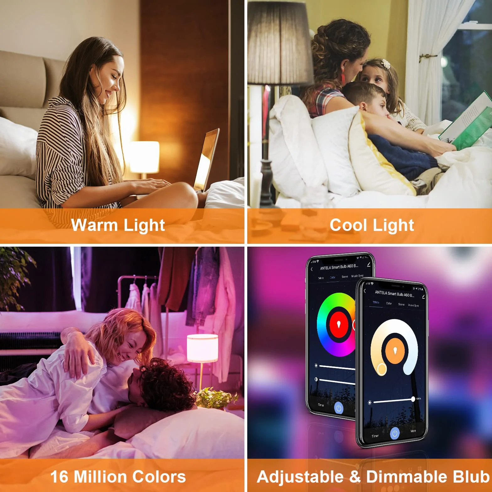 ANTELA Alexa Glühbirne E14 A60 806LM Smart WLAN LED RGB Dimmbare Birne Lampe, App Steuern Kompatibel mit Google Home, Warmweiß (2700K) Kaltweiß (6500K) Licht