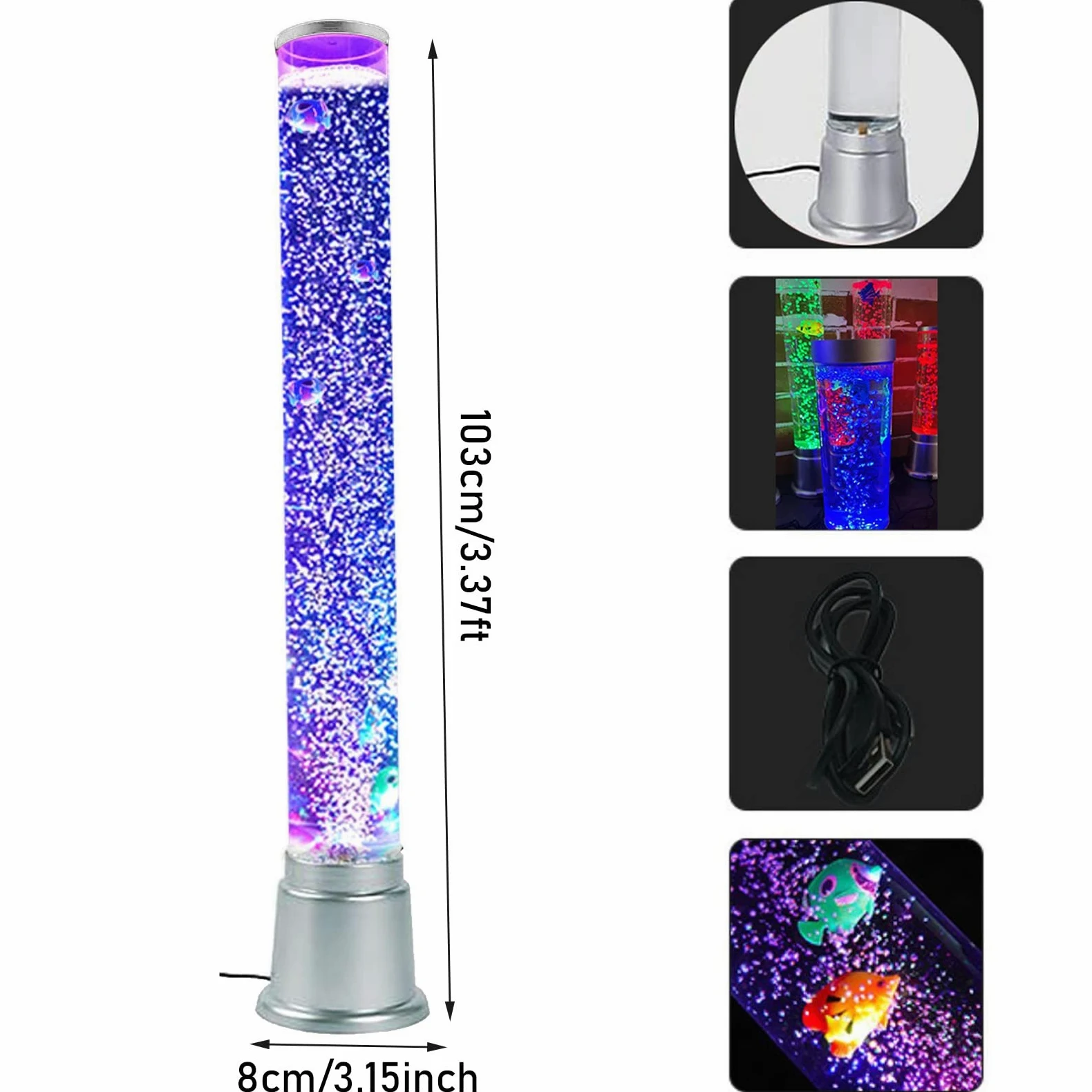 3,3 Fuß Blasenfisch-Stehlampe, gefälschte Aquarium-Wasserröhre, Lavalampe mit 7 Farbwechsel-USB-LED-Stimmungsnachtlicht, Geschenk for Kinder, Erwachsene, ADHS, Autismus