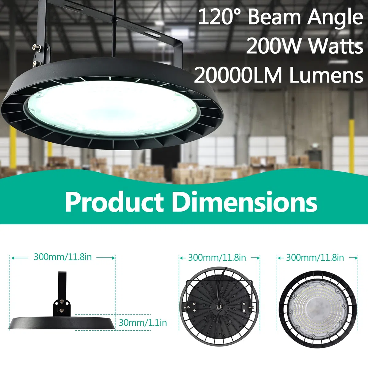 200W UFO LED Industrielampe,20000LM Led Hallenbeleuchtung,IP65 LED Hallenstrahler 6500K Industriebeleuchtung High Bay Licht für Garage,Werkstätten,Fabrik,Hallen(Kaltes Weiß-4pcs,200W)