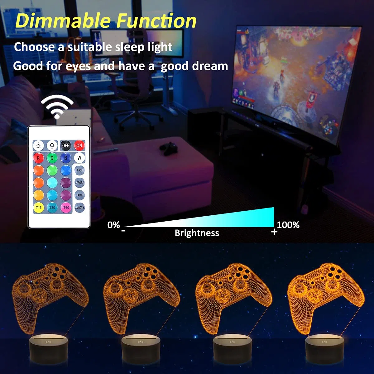 3D Gamepad Nachtlicht, Lightzz Game Console Illusionslampe mit Fernbedienung + Touch 16 Farbblinken Wechseln + Timer Schreibtischlampen Kinderzimmer Geschenke für Spielefan | Wechselnde Farben, Timer, Schreibtischlampe – perfekt als Dekoration für Kinderz