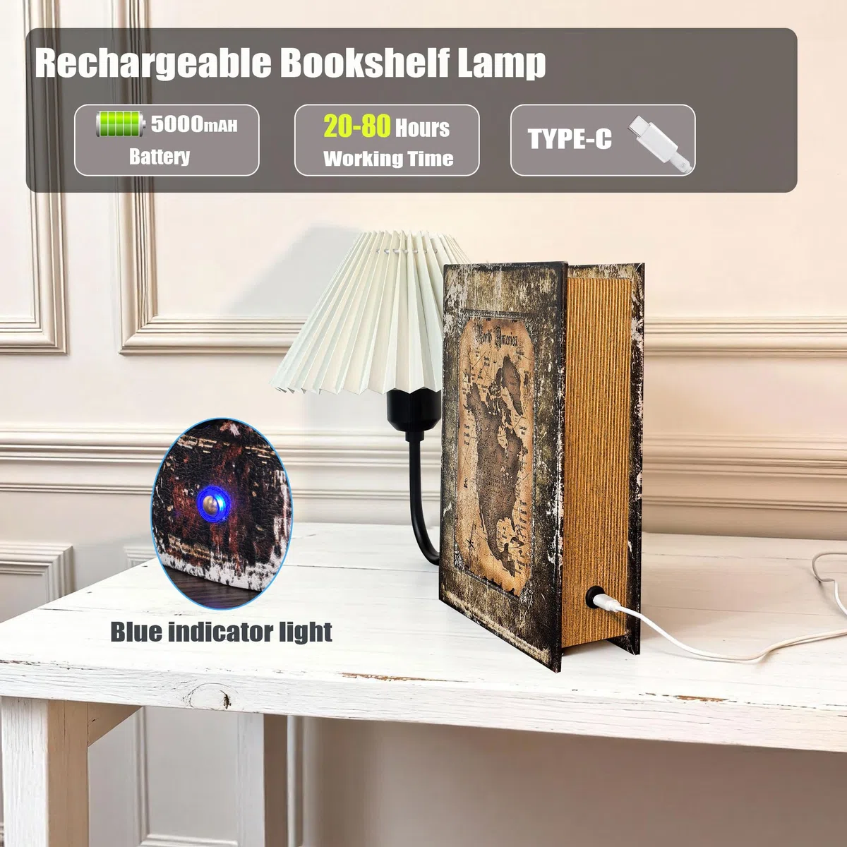 jonong Vintage Bücherregallampe Wiederaufladbare Kabellose Buchlampe mit Leinenschirm Dimmbare Touch Control Tischlampe Moderne Dekorative Buchstütze Bücherregalleuchten für Büro Zuhause Bibliothek