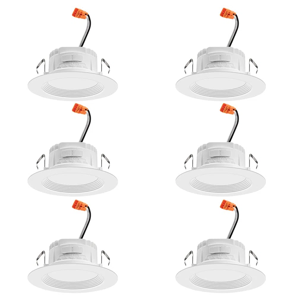 Juno RB4 SWW5 CP6 MW M2 RetroBasics Downlight Trim Kit, umschaltbare LED Weiß, Leitblechverkleidung, umschaltbare CCT, 2700K, 3000K, 4000K und 5000K, 10,2 cm, 6er-Pack, mattweiß