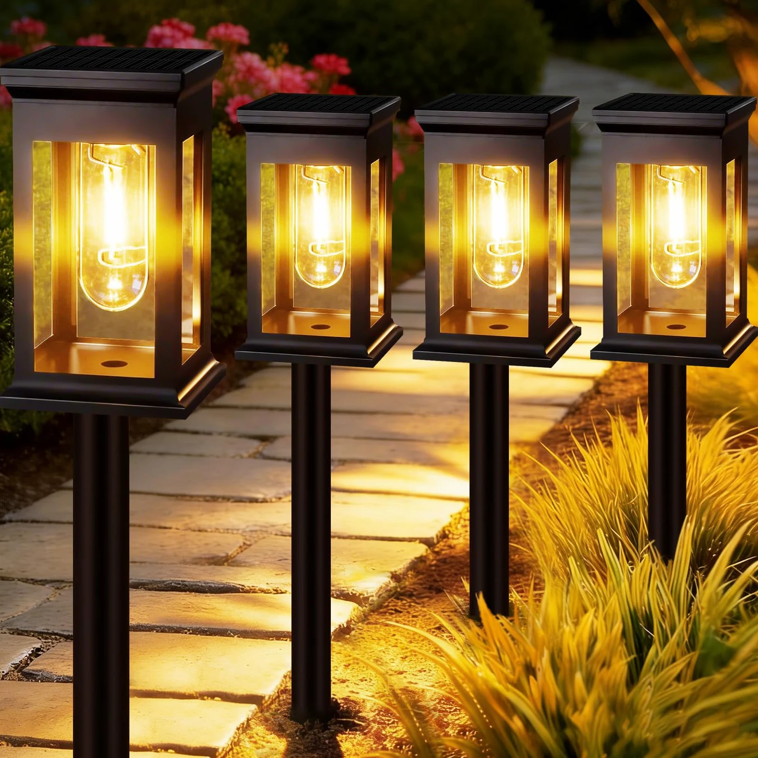 Akynite 4 Stück Solarlampen für Außen Garten Warmweiß, IP65 wasserdichte Solar Gartenleuchten, 3 verstellbaren Höhen, Solarleuchten für Außen Garten Terrasse Weg Rasen Gartendeko