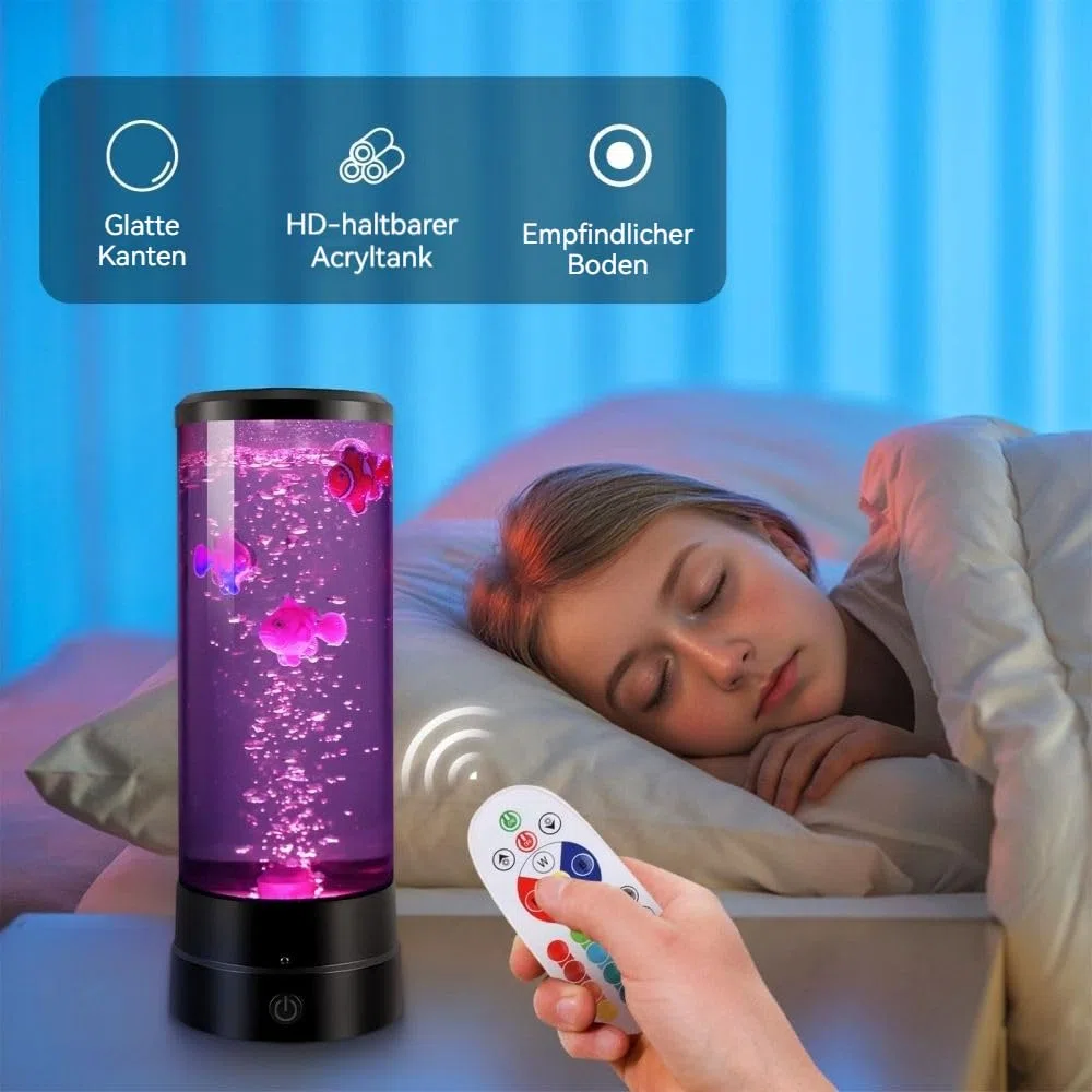 LED Bubble Fisch Lampe Säule, Aquarium Lavalampen Fischlampe, RGB Lava Lamp mit Fernbedienung, 16 Farben Und 4 Modi Lavalampe Kinder, für Büro, Zuhause, Geschenke (Schwarz)