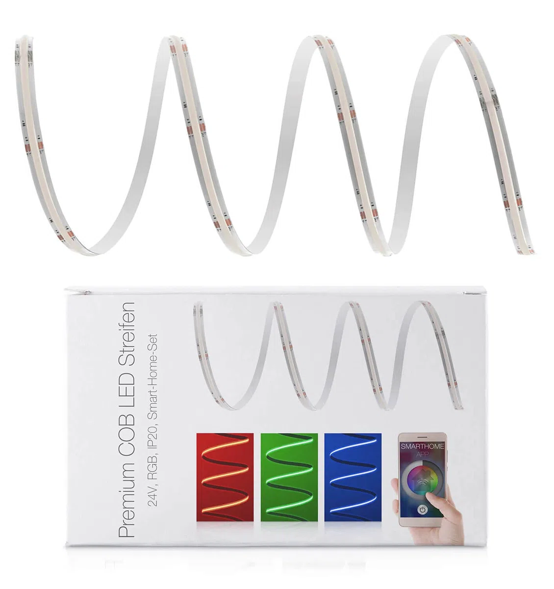 LED Universum COB LED Streifen Smart Home Set RGB mit Zigbee Controller & Netzteil Band Strip Premium Filament 24V LED Streifen IP20 bunt (3 Meter)