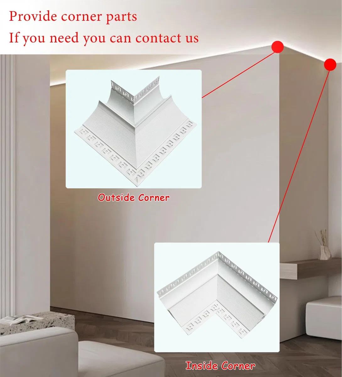Kronenform-Einputz-Kronenformbeleuchtung for LED-Streifenlichter, Aluminium-LED-Diffusor-Kanalschiene, Innendekoration(2.4m(8ft))