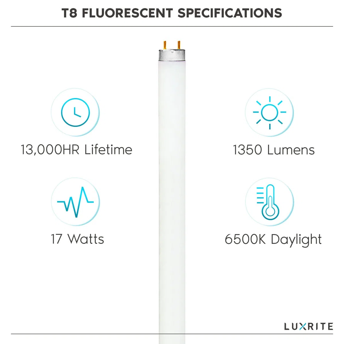 LUXRITE f17t8/765 17 W 61 cm T8 Leuchtstoffröhre Glühbirne, 6500 K Tageslicht Weiß, 1350 Lumen, G13 Medium-Stiftsockellampe, lr20755, 6500K (Daylight White) 17.00 wattsW 120.00 voltsV