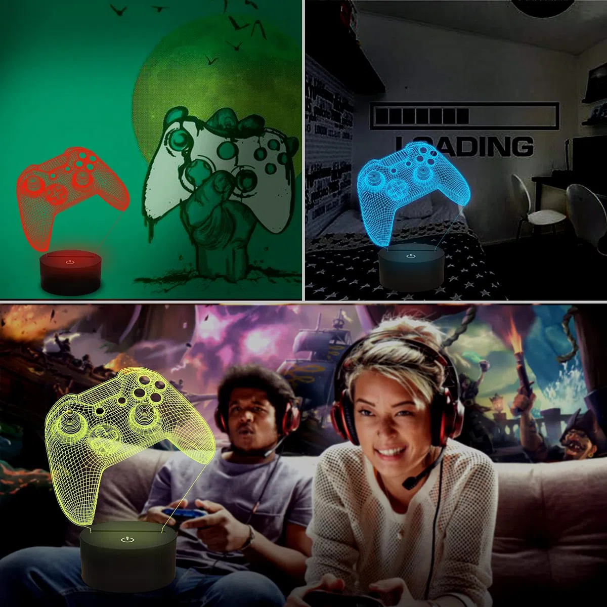 3D Gamepad Nachtlicht, Lightzz Game Console Illusionslampe mit Fernbedienung + Touch 16 Farbblinken Wechseln + Timer Schreibtischlampen Kinderzimmer Geschenke für Spielefan | Wechselnde Farben, Timer, Schreibtischlampe – perfekt als Dekoration für Kinderz