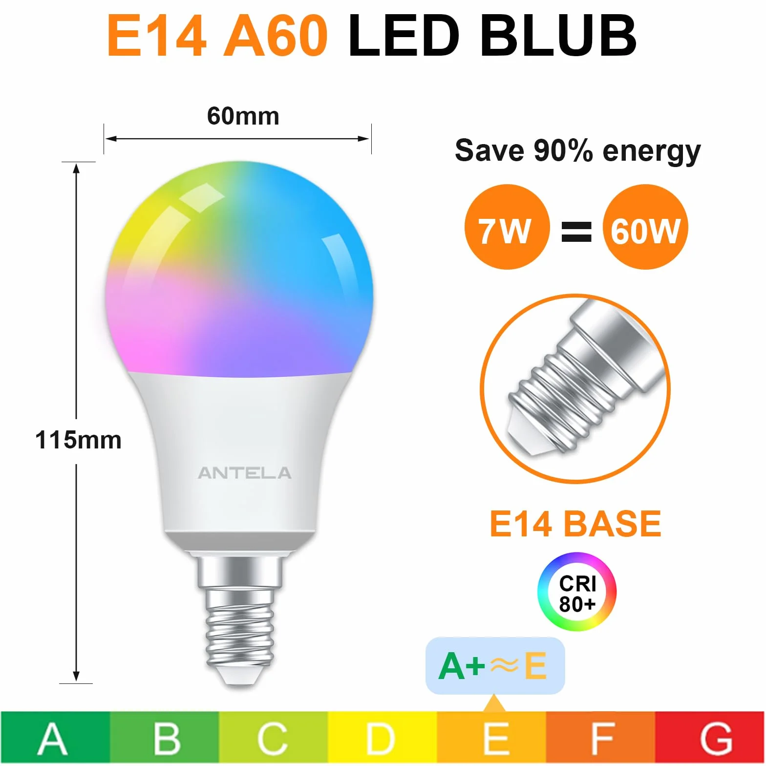 ANTELA Alexa Glühbirne E14 A60 806LM Smart WLAN LED RGB Dimmbare Birne Lampe, App Steuern Kompatibel mit Google Home, Warmweiß (2700K) Kaltweiß (6500K) Licht