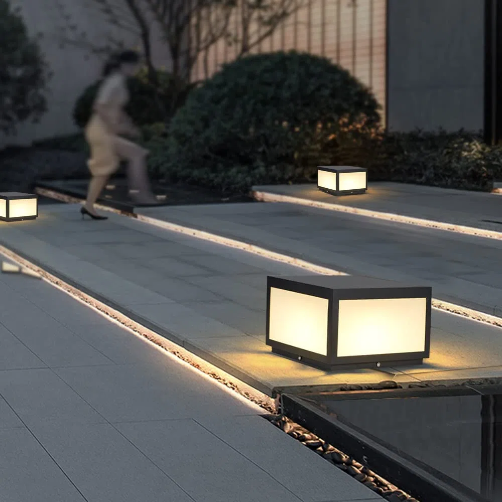 LED Außen Säulenleuchte, Moderne Edelstahl Zaun Dachkappenleuchte mit IP55 Wasserdicht, Schwarz Laternen Säulenlampe für Terrasse Garten Dekoration