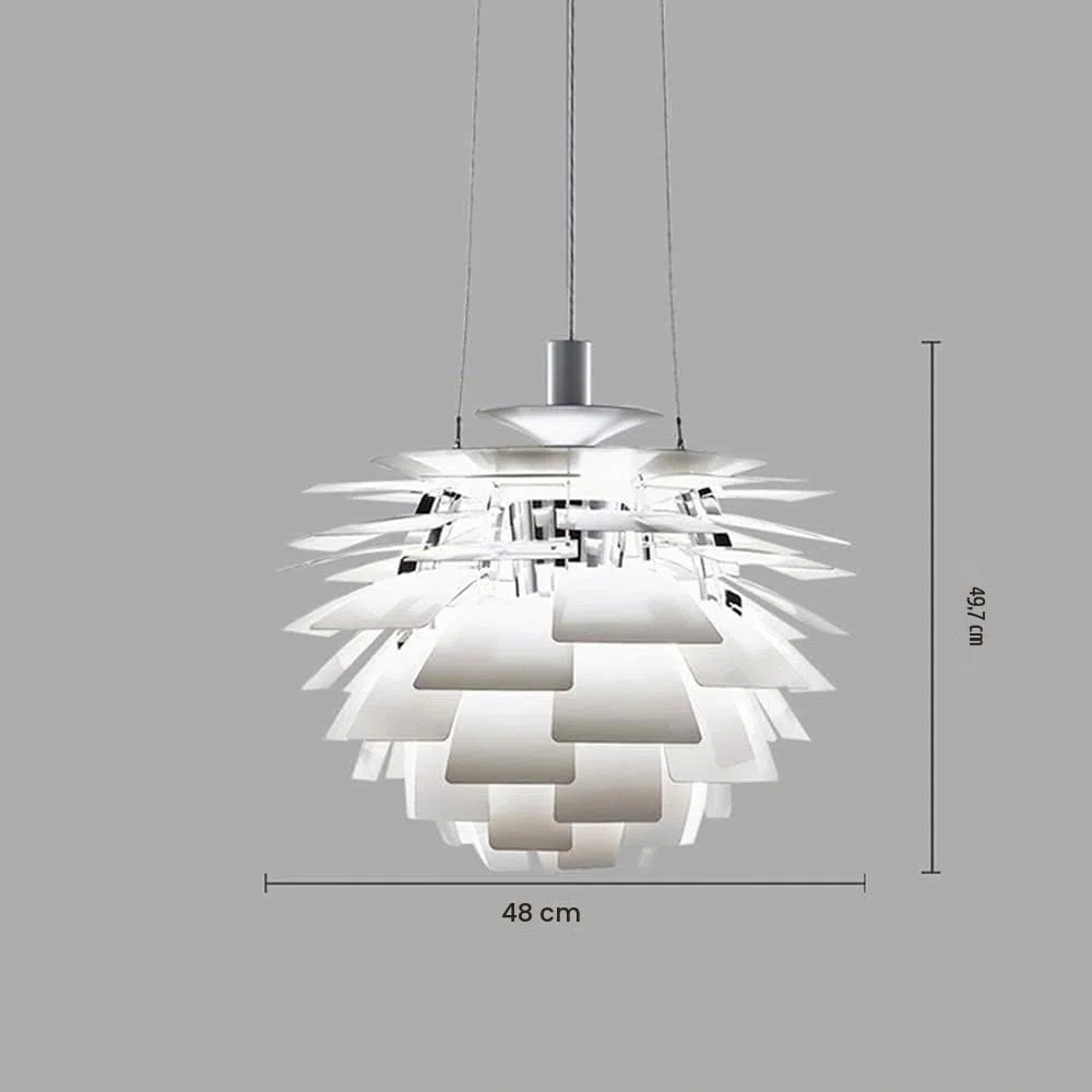 Big Hanging Lamp Ball Moderne und weiße Kiefernkegel Lampenschirm in der Kugelform aus Spiralen Blütenblatt Die Artischocke und im Designerstil zum Hängen und zum Anhänger Licht (Farbe: Weiß 48 cm)