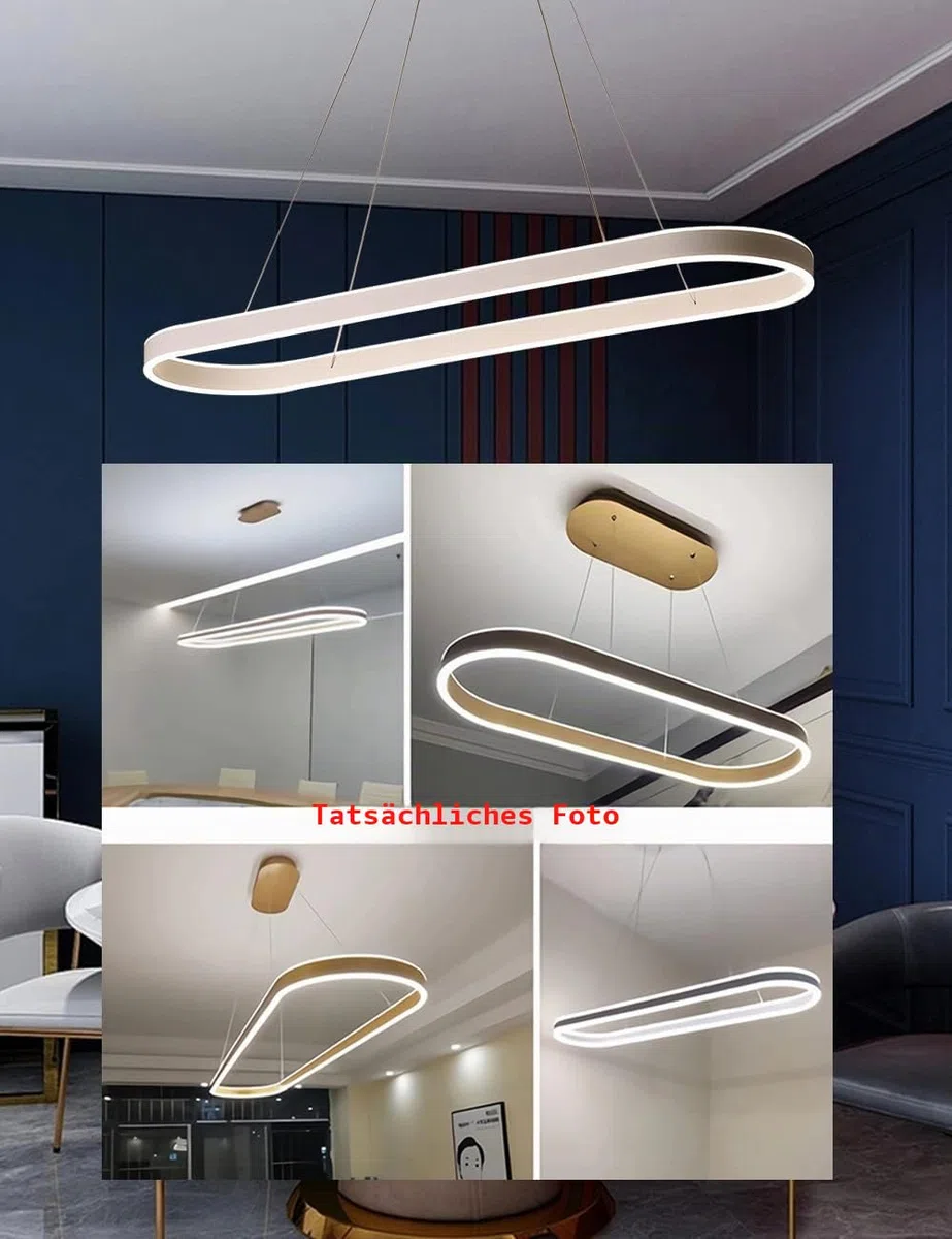 Dimmbar Oval LED-Kronleuchter Pendelleuchte moderner Esstisch Büro mit den Fernbedienung ring Hängelampe höhenverstellbar Blendfreesszimmer Arbeitszimmer Küche leuchte (Weiß, L120cm 108W)
