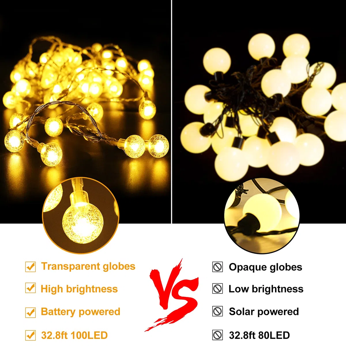 Lichterkette Außen Batteriebetrieben, 12M 100LED Kugel Lichterkette mit 8 Modi IP67 Wasserdichte Fernbedienung Globe Lichterketten für Balkon Party Innen Outdoor Garten Deko