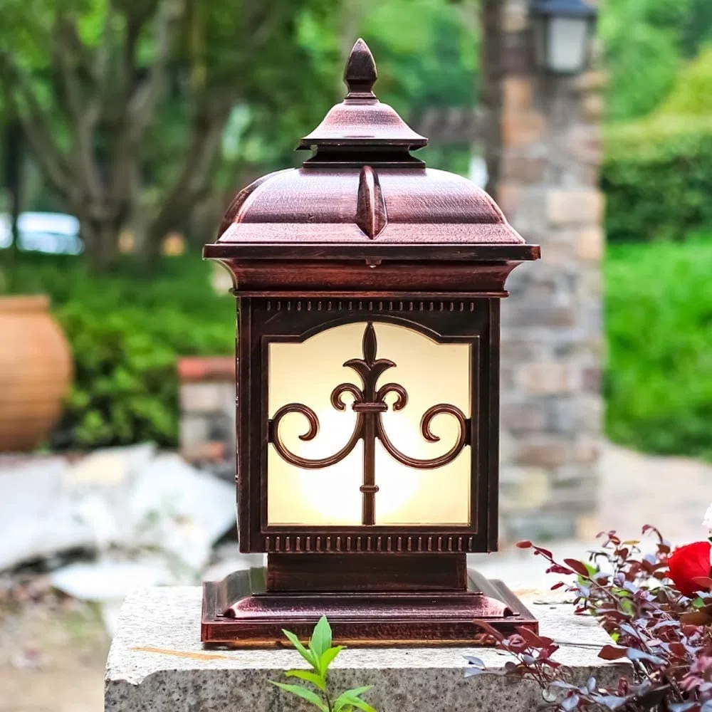 Stehleuchte aus Glas, Retro, europäisch, 61 cm, für Garten, Rasen und Straße, antiker amerikanischer Stil, aus Aluminium, wasserdicht, mit einem Licht, für Villa oder Landschaft, Standbeleuchtung für