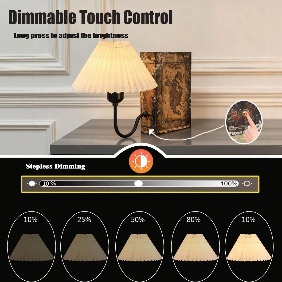 jonong Vintage Bücherregallampe Wiederaufladbare Kabellose Buchlampe mit Leinenschirm Dimmbare Touch Control Tischlampe Moderne Dekorative Buchstütze Bücherregalleuchten für Büro Zuhause Bibliothek