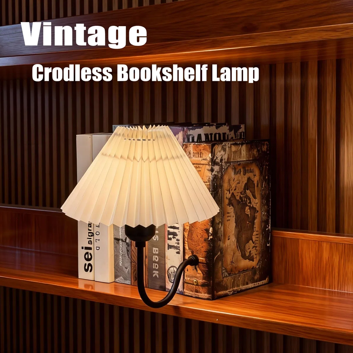 jonong Vintage Bücherregallampe Wiederaufladbare Kabellose Buchlampe mit Leinenschirm Dimmbare Touch Control Tischlampe Moderne Dekorative Buchstütze Bücherregalleuchten für Büro Zuhause Bibliothek