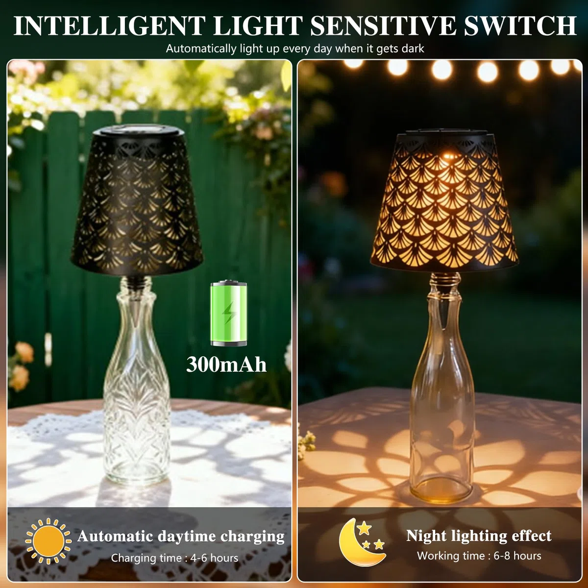 LED Flaschenlampe Aufsatz Solar - Flaschenlampe Aufsatz LED Aufladbar | Solar Flaschenlicht Outdoor Warmweiß | Weinflaschenlampe Zubehör Für Garten Terrasse Party (A)
