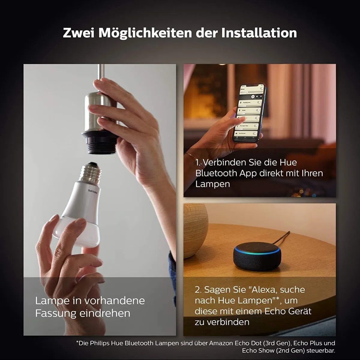 Philips Hue White E27 LED Glühbirne, 810lm, warmweiß, dimmbar, steuerbar via App, kompatibel mit Amazon Alexa (Echo, Echo Dot), 2er Pack, alte Generation