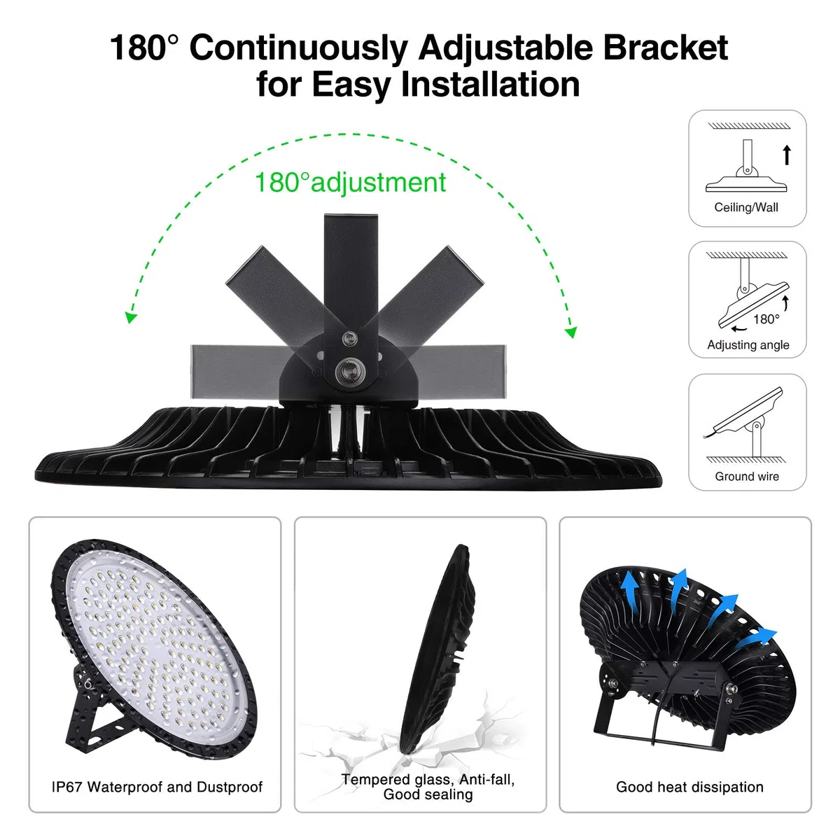 10Stück 500W LED Strahler Industrielampe,50000LM UFO LED Werkstattlampe,Hallenstrahler 6500K Kaltweiß Hallenbeleuchtung, LED High Bay Licht für Garage Werkstätten Fabrikhallen