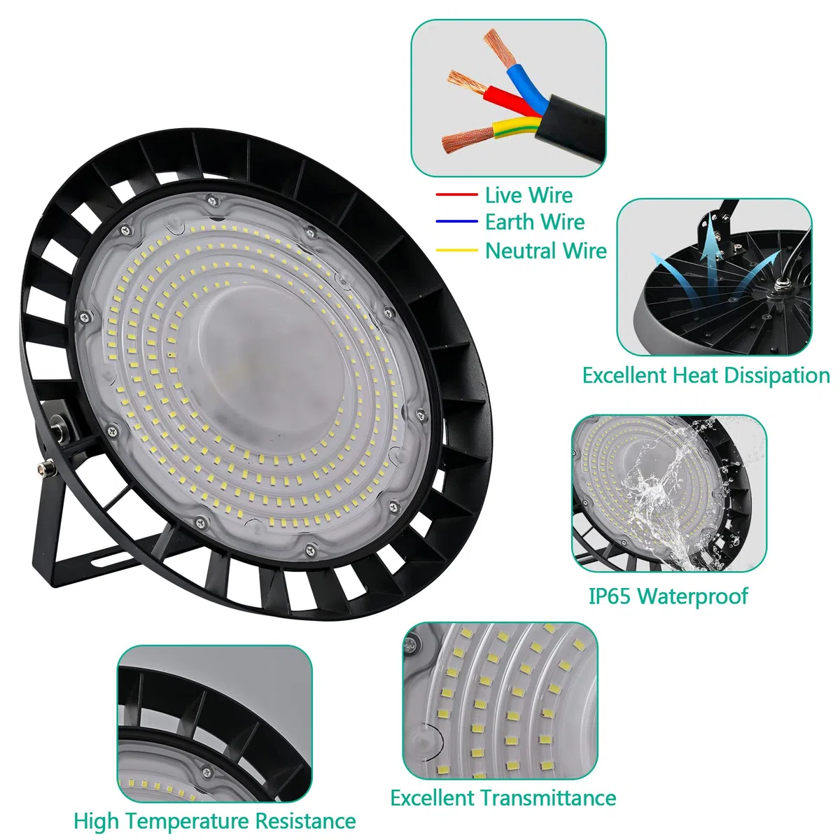 200W UFO LED Industrielampe,20000LM Led Hallenbeleuchtung,IP65 LED Hallenstrahler 6500K Industriebeleuchtung High Bay Licht für Garage,Werkstätten,Fabrik,Hallen(Kaltes Weiß-4pcs,200W)