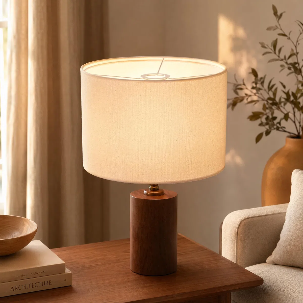 Lampenschirm Zylindrisch, Stoff Lampenschirm für Hängelampe Tischlampe Wandlampe Nachttischlampe und Stehlampe, Naturleinen 30X30X20cm (Weiß)