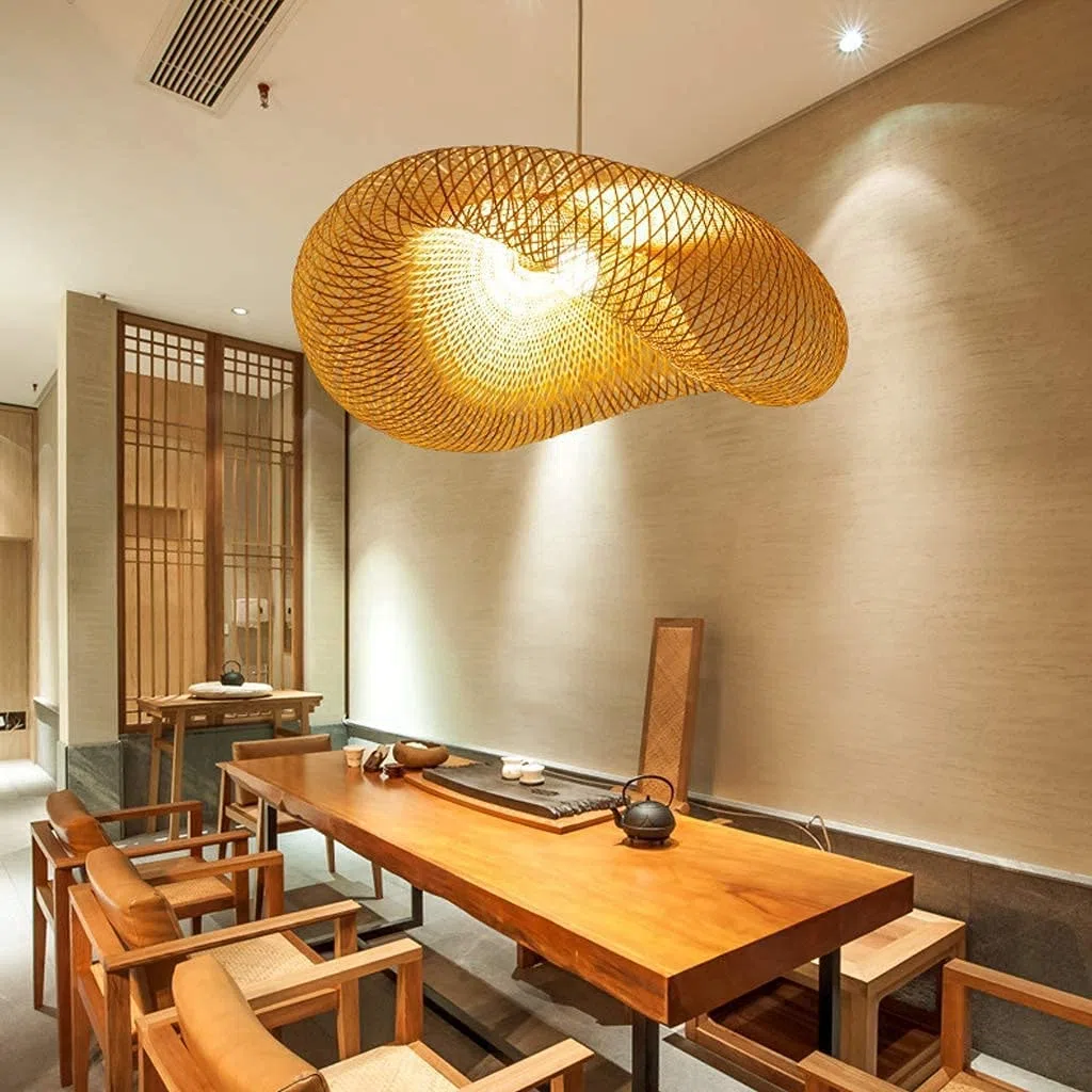 Retro Rattan Kronleuchter Handgemachte Bambus Weblampe Runde Vogelnest Pendelleuchte Pastorale Landbeleuchtung Lampen Höhenverstellbare Restaurant Bauernhaus Bambus Kunst Lichter,80cm