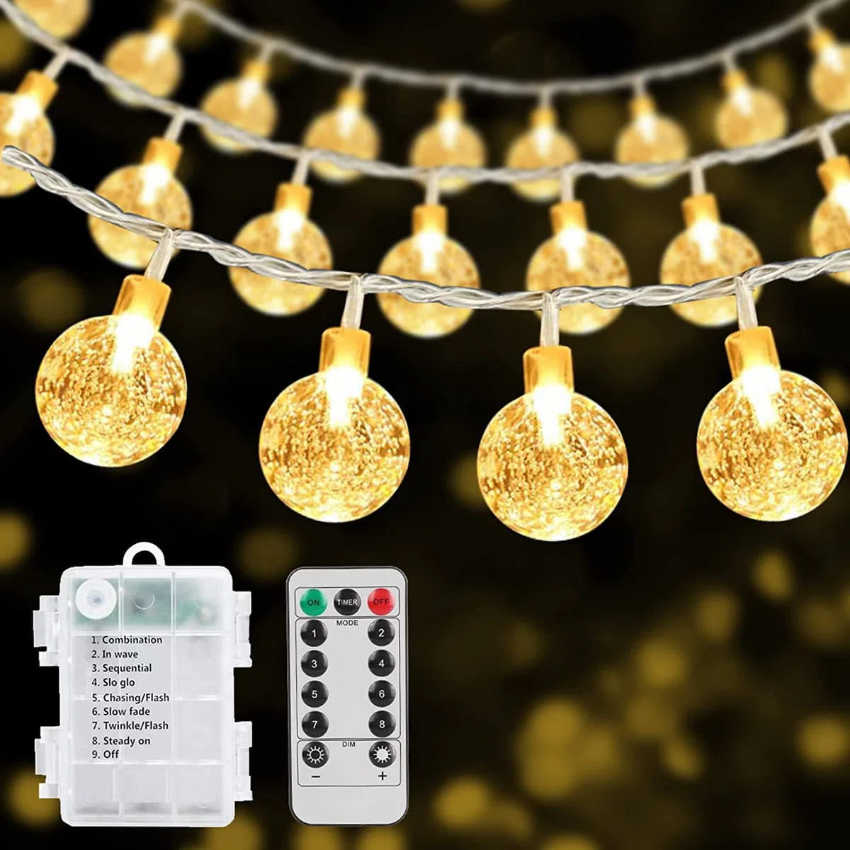 Lichterkette Außen Batteriebetrieben, 12M 100LED Kugel Lichterkette mit 8 Modi IP67 Wasserdichte Fernbedienung Globe Lichterketten für Balkon Party Innen Outdoor Garten Deko