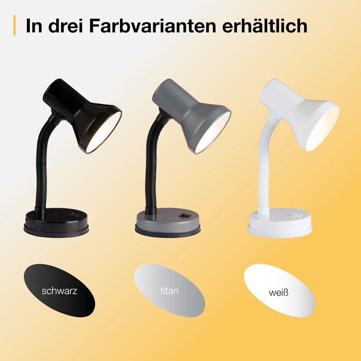 Brilliant Junior Tischlampe weiß – Schreibtischlampe mit Flexarm & Kippschalter – E27 Fassung, LED geeignet – moderne Leselampe