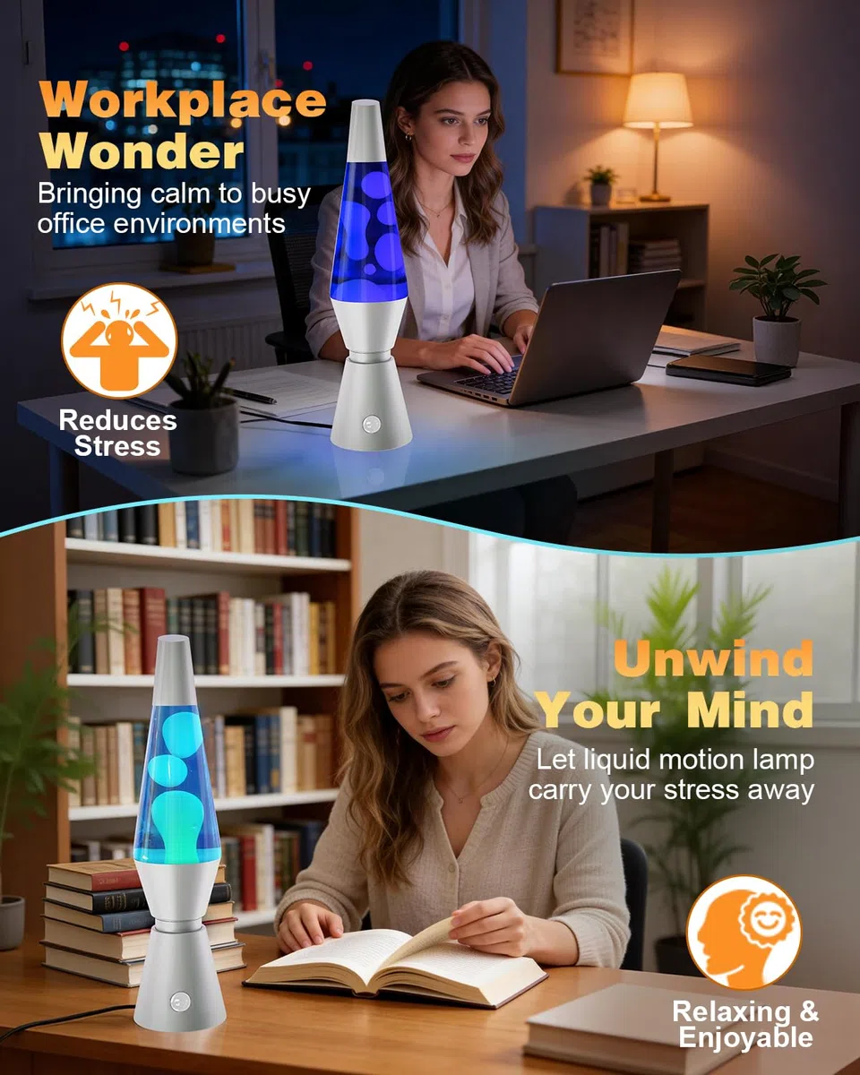 14.5" Lavalampe, Lavalampe Groß mit 17 RGB Farbwechsel & Fernbedienung, Lavalampen Glitzer für Erwachsene & Kinder, Partybeleuchtung mit Flüssigkeitseffekt (Silber, 14.5″)