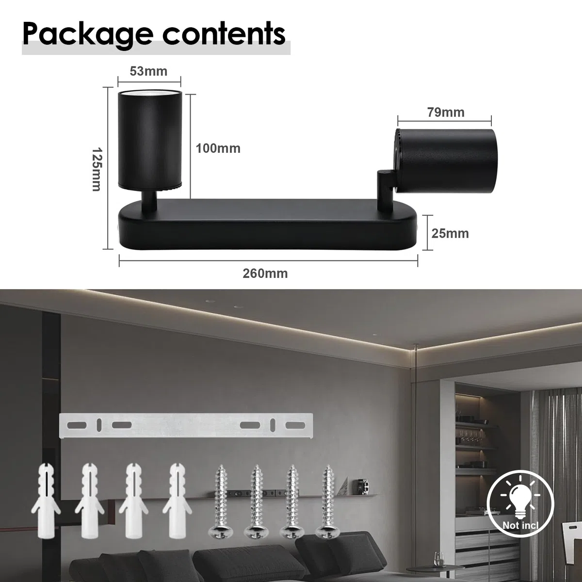 KYOTECH Deckenstrahler 2 Flammig Schwarz Spot Lampe LED Deckenleuchte Schwenkbar GU10 Deckenlampe Strahler Deckenspots Modern Flurlampe für Küche Wohnzimmer Schlafzimmer Ohne Leuchtmittel