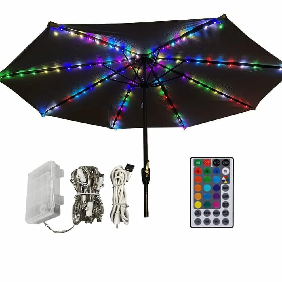 Sonnenschirm-Lichterkette mit Fernbedienung und Timer, 4 Modi, 104 LEDs, dekorative Beleuchtung für Regenschirme, Campingzelte, Outdoor-Dekoration