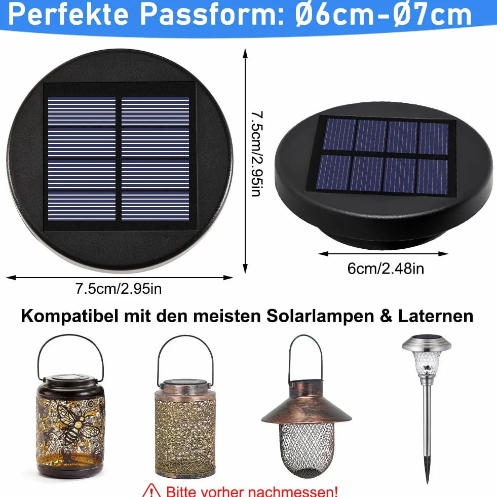 2er Solarleuchten Ersatzteile Top 6cm - Wasserdicht Garten Solarlampen Ersatz mit 2 LED (RGB Farbwechsel/Warm), 800mAh Solarbatteriekasten mit hocheffizienten Solarpanels für Außen Solarlampen, Garten