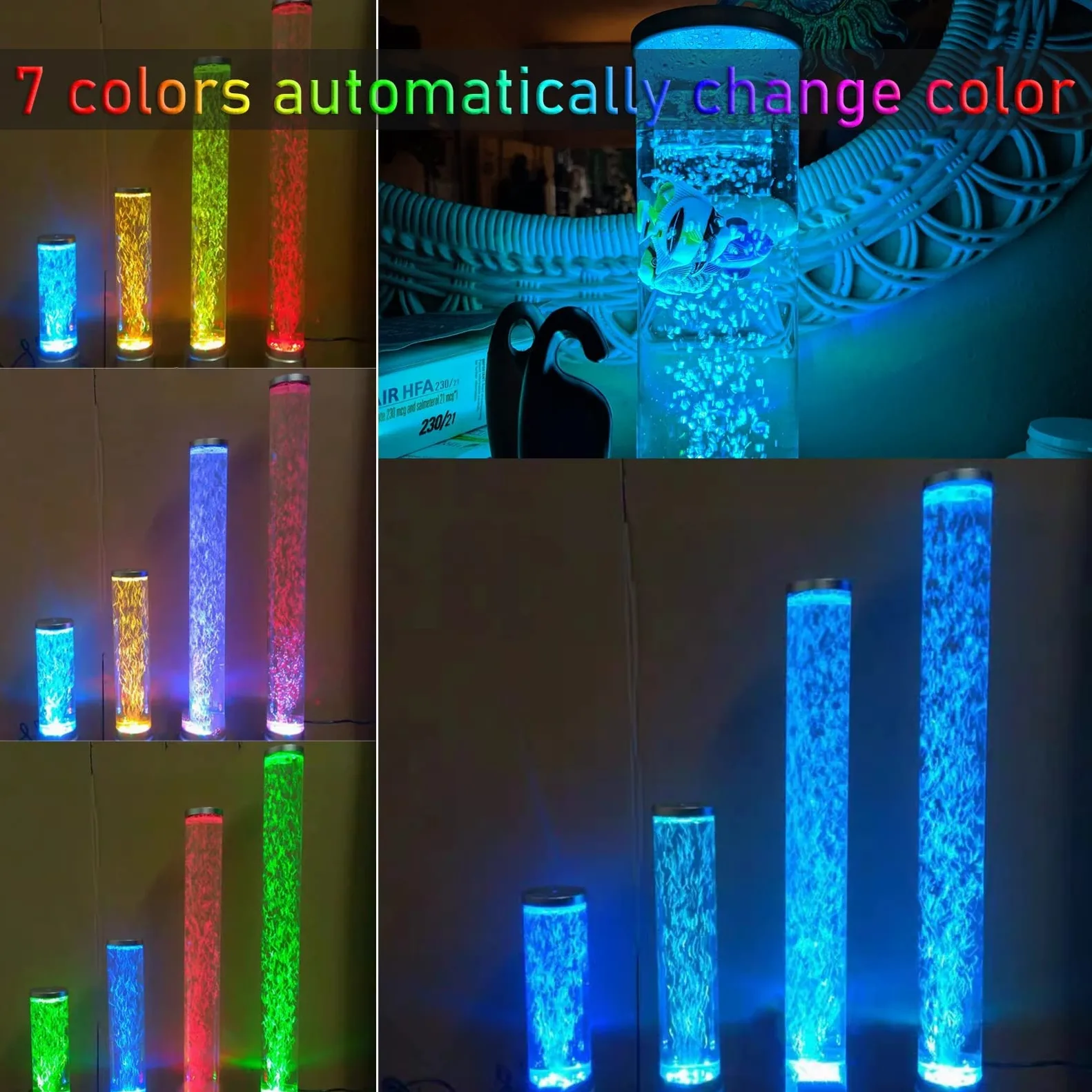 3,3 Fuß Blasenfisch-Stehlampe, gefälschte Aquarium-Wasserröhre, Lavalampe mit 7 Farbwechsel-USB-LED-Stimmungsnachtlicht, Geschenk for Kinder, Erwachsene, ADHS, Autismus