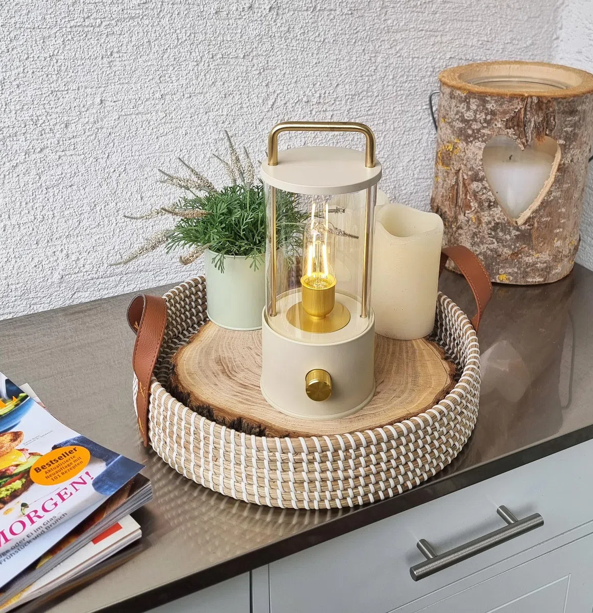 Coen Bakker LED Laterne Tischlampe dimmbar IP44 Lampe USB Warmweiß für Innen & Außen 15x11 cm Tischleuchte, Farbe:Sand