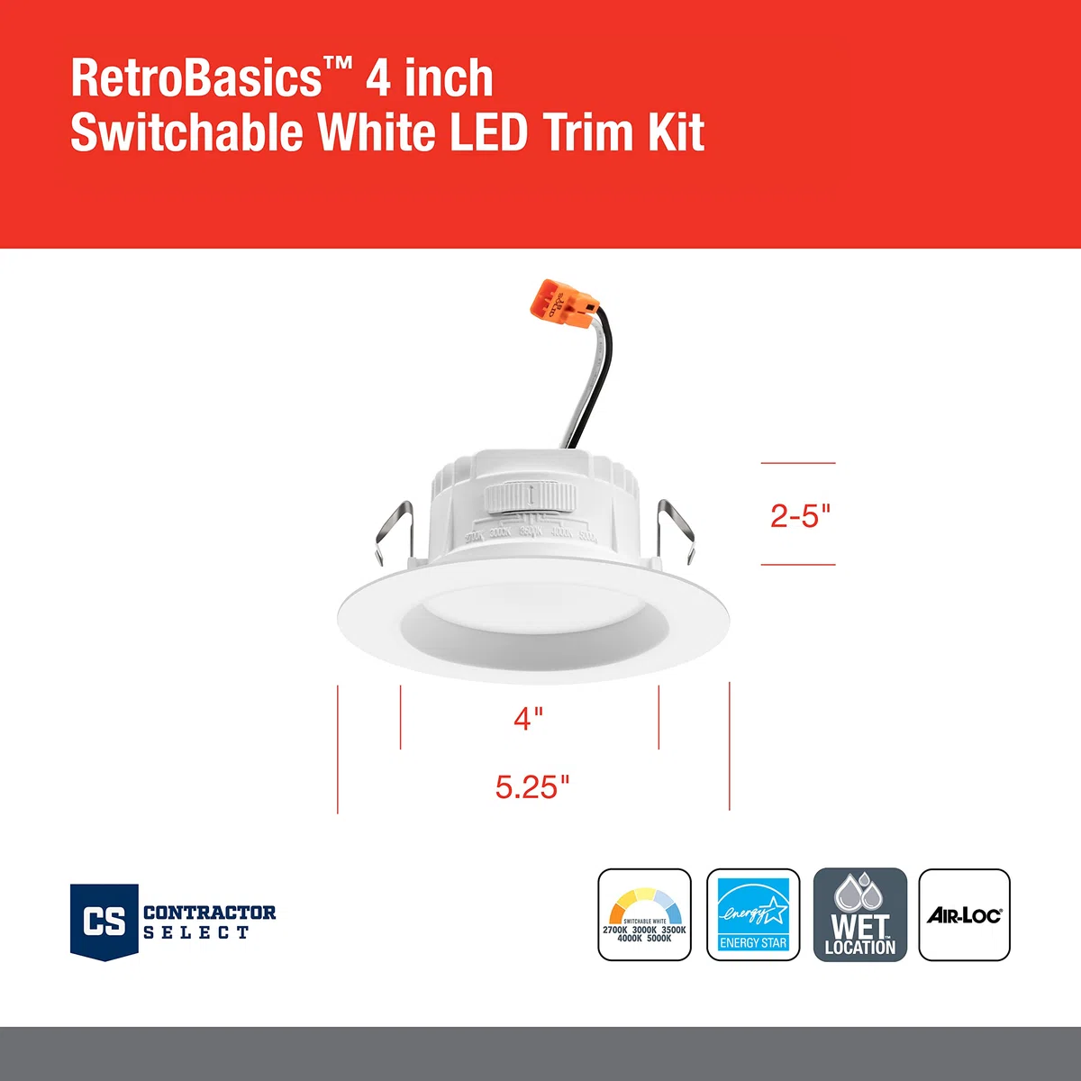 Juno RB4 SWW5 CP6 MW M2 RetroBasics Downlight Trim Kit, umschaltbare LED Weiß, Leitblechverkleidung, umschaltbare CCT, 2700K, 3000K, 4000K und 5000K, 10,2 cm, 6er-Pack, mattweiß