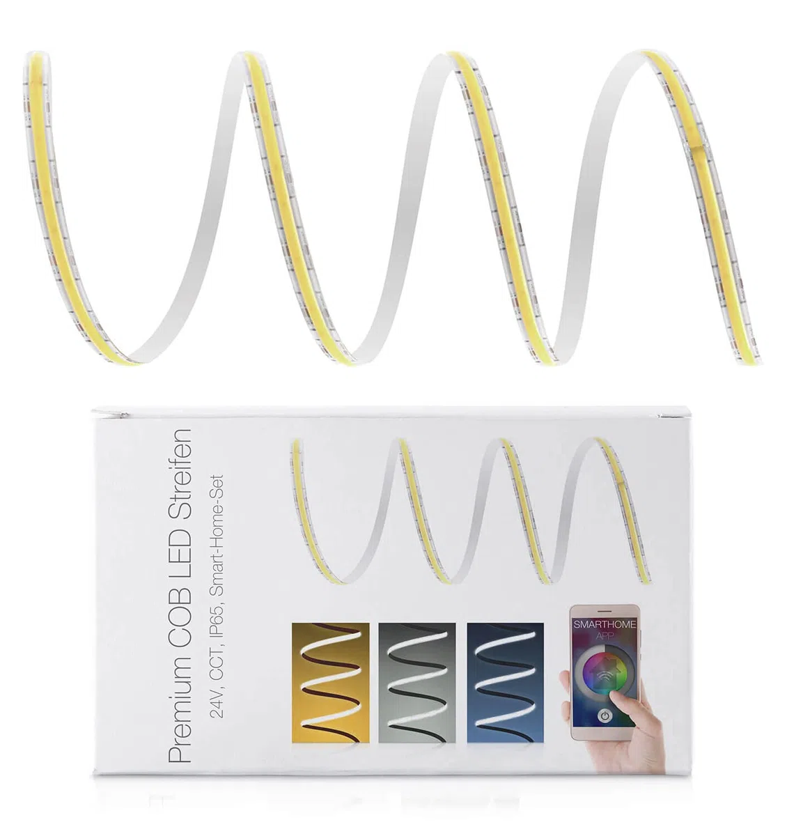 LED Universum COB LED Streifen Smart Home Set CCT dualweiß mit Zigbee Controller & Netzteil Band Strip Premium Filament 24V LED Streifen IP65 dualweiß (3 Meter)