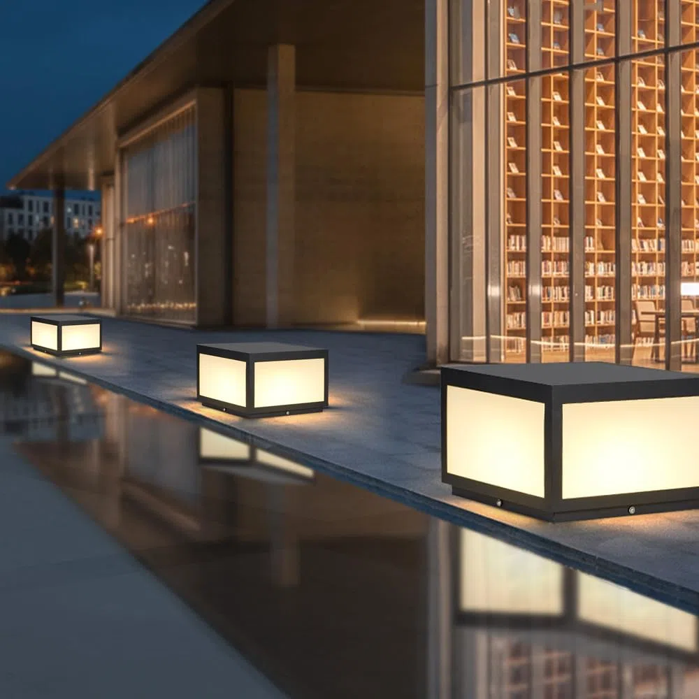 LED Außen Säulenleuchte, Moderne Edelstahl Zaun Dachkappenleuchte mit IP55 Wasserdicht, Schwarz Laternen Säulenlampe für Terrasse Garten Dekoration