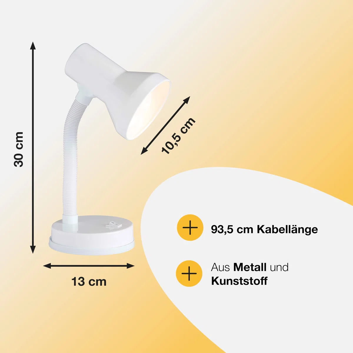Brilliant Junior Tischlampe weiß – Schreibtischlampe mit Flexarm & Kippschalter – E27 Fassung, LED geeignet – moderne Leselampe