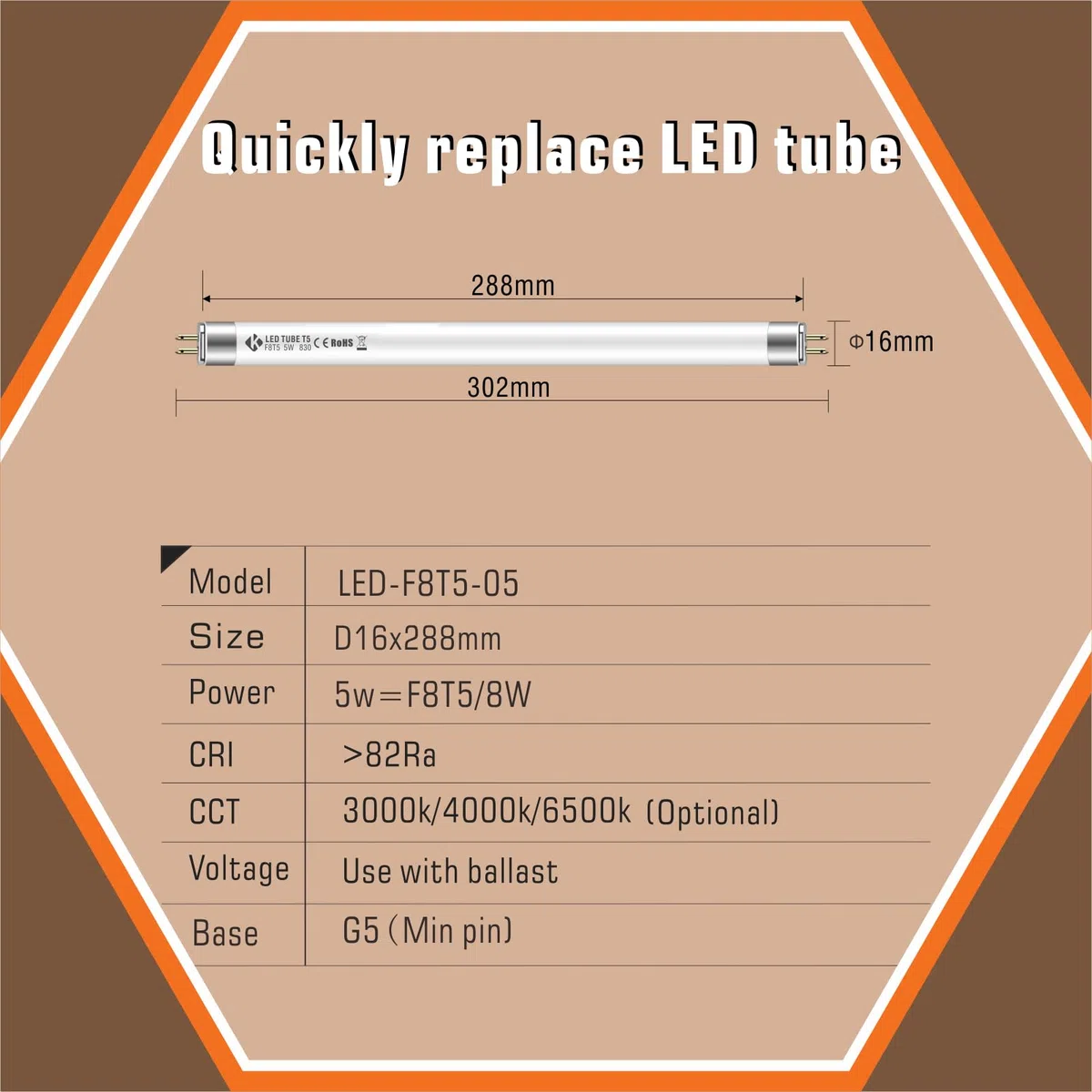 EVG KVG T5 LED Leuchtstoffröhre 288mm 3000K 5W 680lm, 2 Stück | Ersatz für T5 EVG KVG 300mm L8w, Für Küchenbeleuchtung, Badezimmer, Notbeleuchtung, Sofortiger Einstart, Kein Blinken