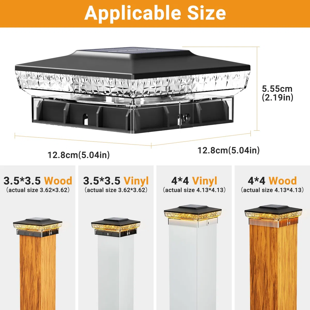 btfarm 4 Stück Pfostenleuchte Solar, 2 Modi LED Pfostenkappe Solar IP65 Wasserfest Pfostenlichter, Solarlampen für Außen Garten Terrasse Zaun 3.5x3.5 4x4 Zoll Hölzerne Pfäle, Warmweiß + Kaltweiß