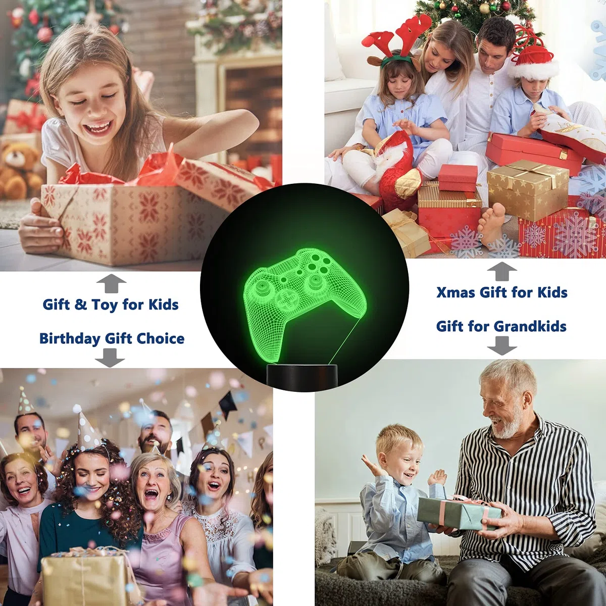 3D Gamepad Nachtlicht, Lightzz Game Console Illusionslampe mit Fernbedienung + Touch 16 Farbblinken Wechseln + Timer Schreibtischlampen Kinderzimmer Geschenke für Spielefan | Wechselnde Farben, Timer, Schreibtischlampe – perfekt als Dekoration für Kinderz